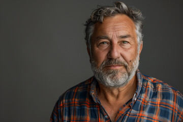 Fototapeta premium Relaxed Mature Man with a Beard in Casual Plaid Shirt