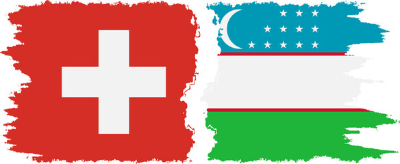 Obraz premium Uzbekistan and Switzerland grunge flags connection vector