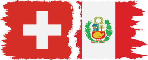 Peru and Switzerland grunge flags connection vector