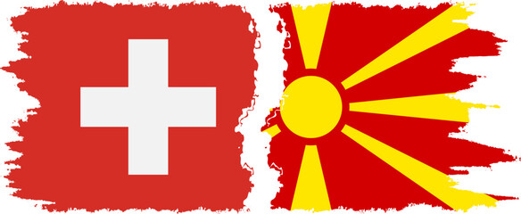 Northern Macedonia and Switzerland grunge flags connection vector