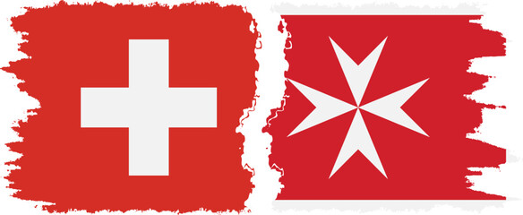 Malta and Switzerland grunge flags connection vector