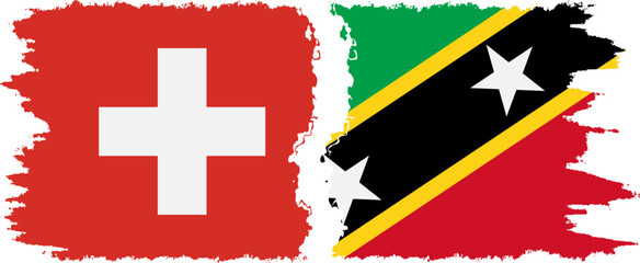 Saint Kitts and Nevis and Switzerland grunge flags connection vector