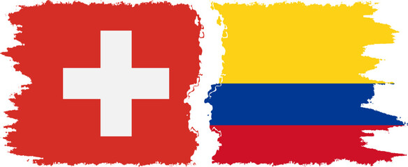 Colombia and Switzerland grunge flags connection vector