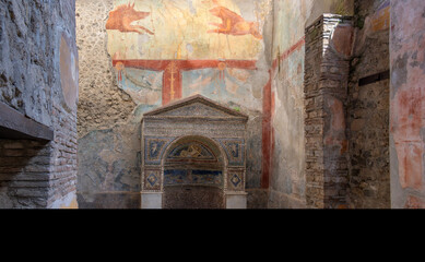 Ancient roman interior with wall frescos and mosaics