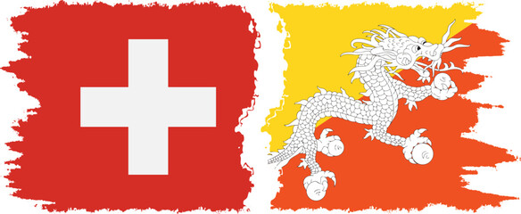 Bhutan and Switzerland grunge flags connection vector