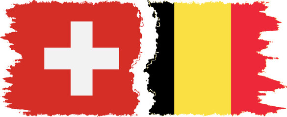 Belgium and Switzerland grunge flags connection vector