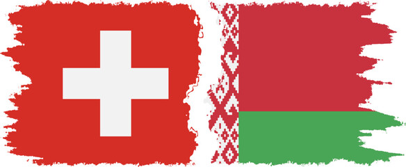 Obraz premium Belarusian and Switzerland grunge flags connection vector