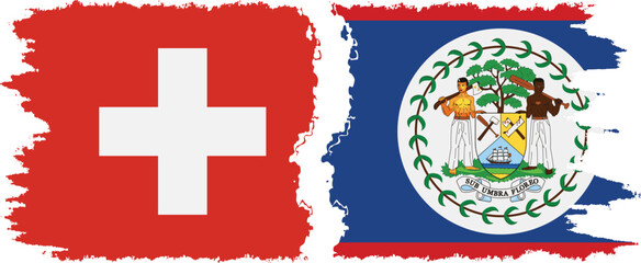Belize and Switzerland grunge flags connection vector