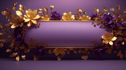 Naklejka na ściany i meble A floral banner with gold and dark purple colors and there is empty space for text