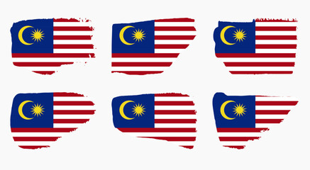 Malaysia flag collection with palette knife paint brush strokes grunge texture design. Grunge brush stroke effect set