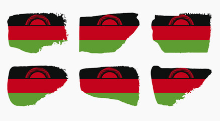 Malawi flag collection with palette knife paint brush strokes grunge texture design. Grunge brush stroke effect set