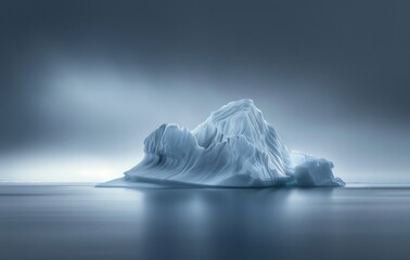 Beautiful Long Exposure of Iceberg in Water, with Frosted Sky and Sea.  Landscape Illustration.  Generative AI.
