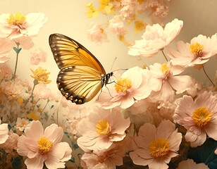 꽃 위에 앉아있는 나비 - obrazy, fototapety, plakaty