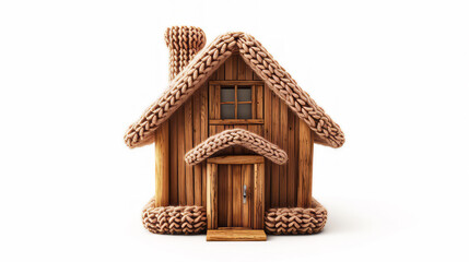 Wooden Toy House with knitted Roof