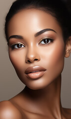 Beautiful young African American woman with clear skin on white background. Skin care.