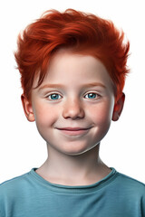 Young smiling boy child with short red hair