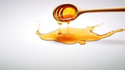 Honey dripping from a spoon on a white background. Passover.