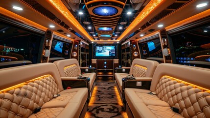 Luxury Limousine Experiences Detailed photographs of luxury limousine experiences highlighting opulent interiors VIP amenities  AI generated illustration - obrazy, fototapety, plakaty