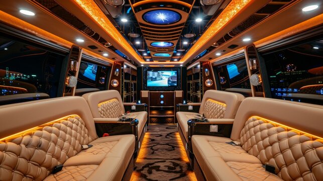 Luxury Limousine Experiences Detailed photographs of luxury limousine experiences highlighting opulent interiors VIP amenities  AI generated illustration