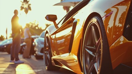 Supercar Showcases Cinematic shots of supercar showcases and automotive expos featuring the latest models concept cars and tech  AI generated illustration - obrazy, fototapety, plakaty
