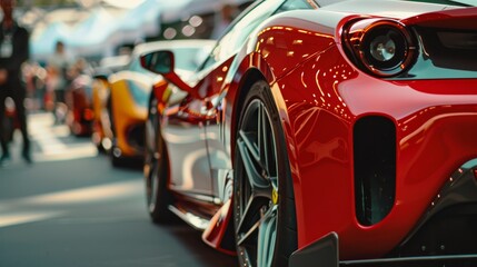 Supercar Showcases Cinematic shots of supercar showcases and automotive expos featuring the latest models concept cars and tech  AI generated illustration - obrazy, fototapety, plakaty