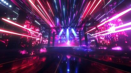 Virtual Reality Concerts Professional photographs of virtual reality concerts and music festivals featuring neon-lit stages hol  AI generated illustration - obrazy, fototapety, plakaty