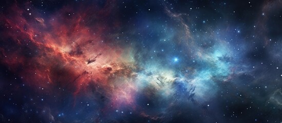 A vibrant nebula filled with colorful stars, set against a serene blue nebula background - obrazy, fototapety, plakaty