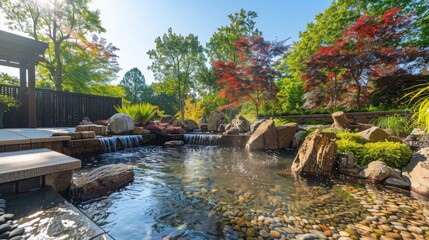 Obraz premium Zen garden with a tranquil water feature AI generated illustration