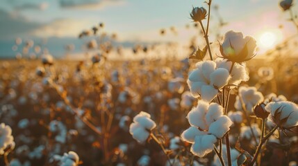 Cotton field during harvest season Cotton field with white flowers ,Environment in cotton farm Non-toxic farm , raw materials for the textile industry - obrazy, fototapety, plakaty