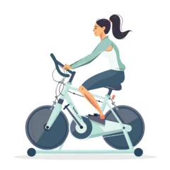 Foto op Plexiglas Woman doing cycling exercise bike trainer. flat vec © iclute
