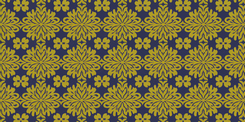 Thai pattern background with gold and dark blue color combination and floral elements
