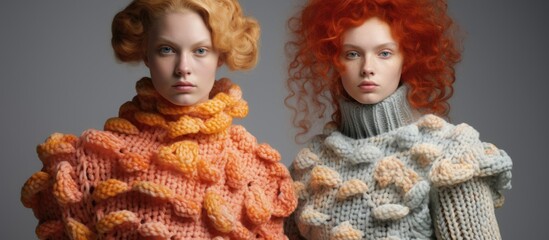 Two women with vibrant red hair and cozy sweaters are joyfully posing for a picture together in a lovely setting