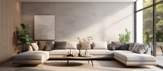 Spacious living area featuring a substantial sectional sofa and centered coffee table