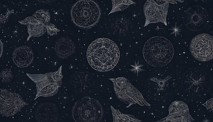 Owls With Intricate Patterns Resembling Constellat Upscaled 3 - obrazy, fototapety, plakaty