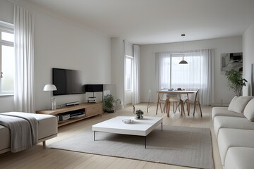 Fototapeta premium Scandinavian home interior design of modern living room.
