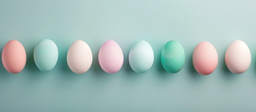 Easter eggs in pastel colors on a mint background