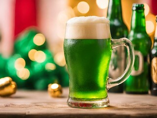 glass of beer on green background