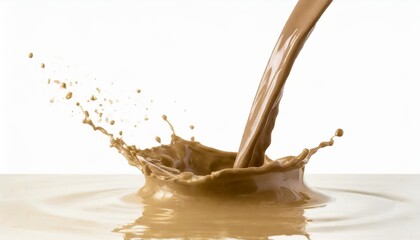 pouring melted chocolate splash isolated on white clean table top background with clipping path