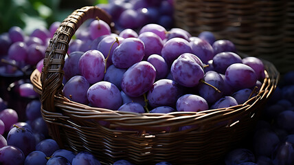 plums in a wicker basket