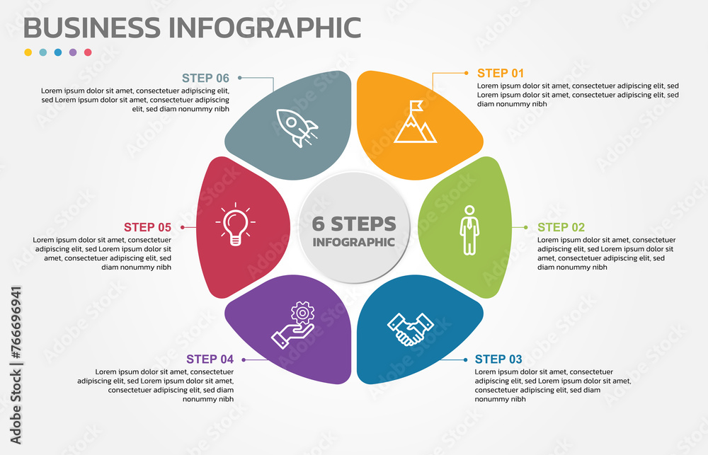 Aufkleber Visual data presentation. Cycle diagram with 6 options. Pie Chart Circle infographic template with 6 steps, options, parts, segments. Business concept. Editable pie chart with sectors.