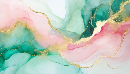 generative marble blush pink and light green liquid watercolor background with gold wave pattern dusty blush pink emerald alcohol ink drawing effect with golden stains vector illustration of fl