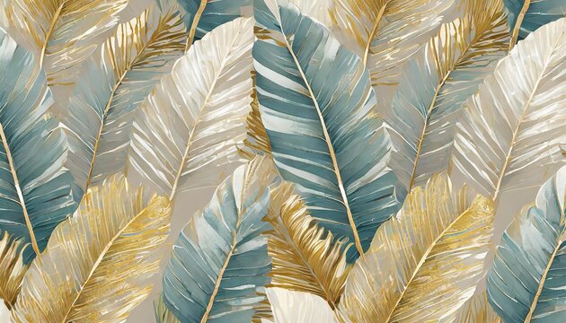 pastel color banana leaves palms tropical seamless pattern hand painted vintage 3d illustration bright glamorous floral background design luxury wallpaper cloth fabric printing