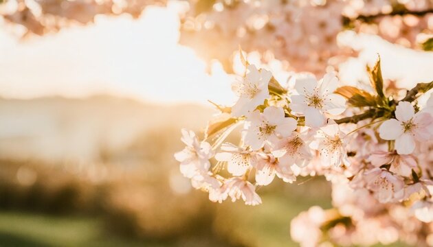 pink cherry tree blossom flowers blooming in spring easter sunrise for a mothers day background