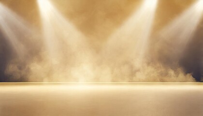 empty stage with spotlights and smoke banner background with copy space