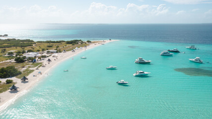 aerial shot of the beautiful Caribbean beaches on the coasts of the virgin islands of Los Roques, Venezuela