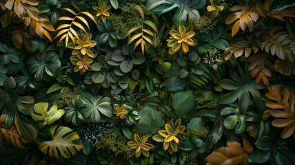 Texturas del exuberante follaje y elementos botánicos, tejiendo un tapiz de formas y patrones orgánicos para un telón de fondo natural y refrescante. Generado con tecnología IA - obrazy, fototapety, plakaty