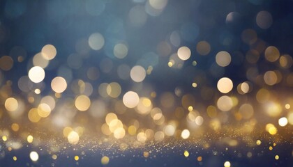 Fototapeta na wymiar festive celebration holiday christmas new year new year s eve banner template illustration abstract gold bokeh lights on dark blue background texture de focused