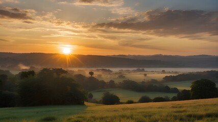 In the quiet stillness of the early morning, the sun's warm embrace slowly spreads across the horizon, casting a soft and gentle radiance that illuminates the world.






