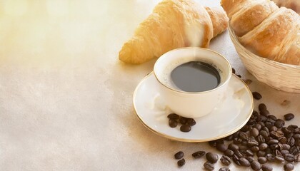 banners for background with coffee and coffee beans on croissants and baked bread free space for text