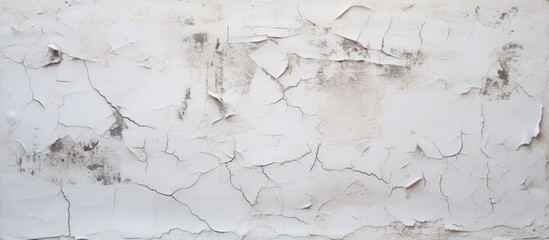 A detailed view of a white wall with peeling paint revealing the old surface underneath - obrazy, fototapety, plakaty